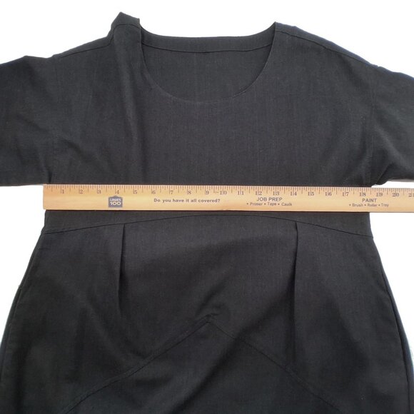 Black Linen Blend  Dress Barrel Tulip Skirt Short Sleeve Scoop Neck Pockets SZ M - Picture 10 of 13